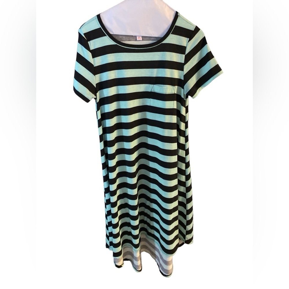 LuLaRoe high low short sleeve stripe dress, green black XS teacher dress